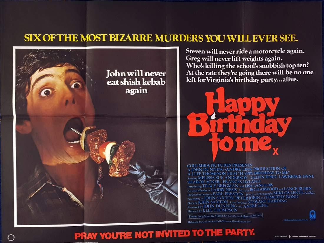 HAPPY BIRTHDAY TO ME British Quad Movie poster Horror Slasher
