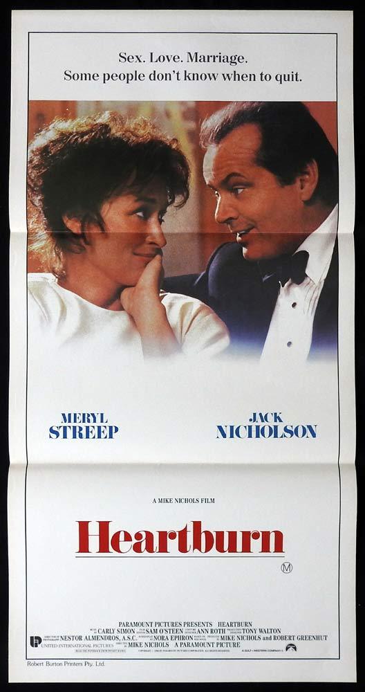 HEARTBURN Original Daybill Movie poster JACK NICHOLSON Meryl Streep Jeff Daniels