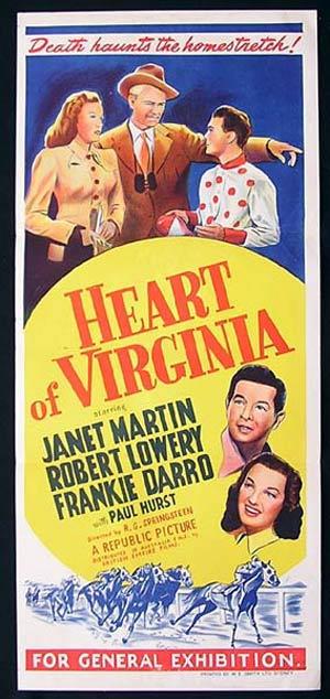 HEART OF VIRGINIA Daybill Movie Poster1948 Robert Lowery HORSE RACING