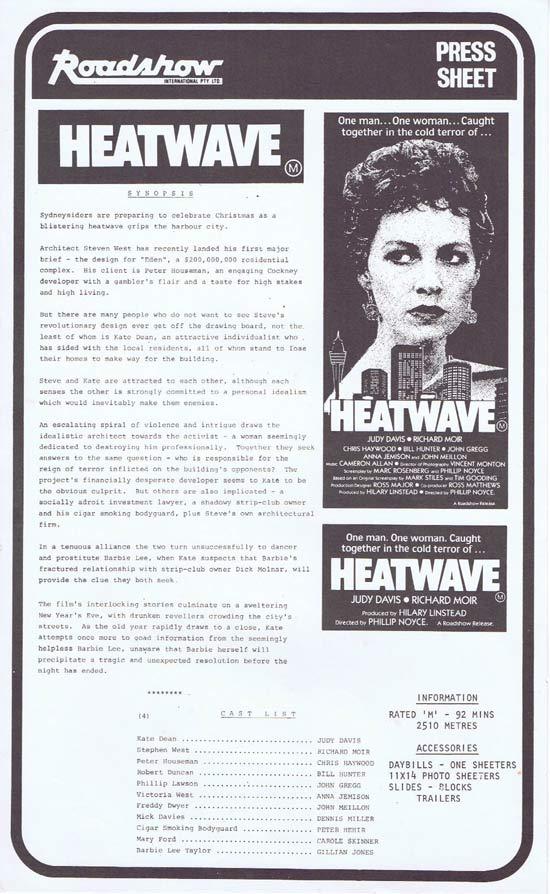 HEATWAVE Rare AUSTRALIAN Movie Press Sheet