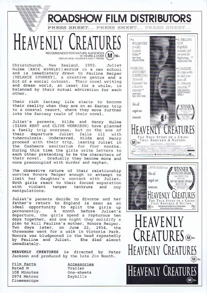 HEAVENLY CREATURES Rare AUSTRALIAN Movie Press Sheet Melanie LynskeyKate Winslet