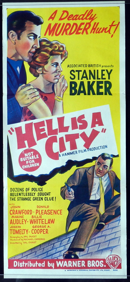 HELL IS A CITY Daybill Movie poster HAMMER HORROR Stanley Baker Noir Classic