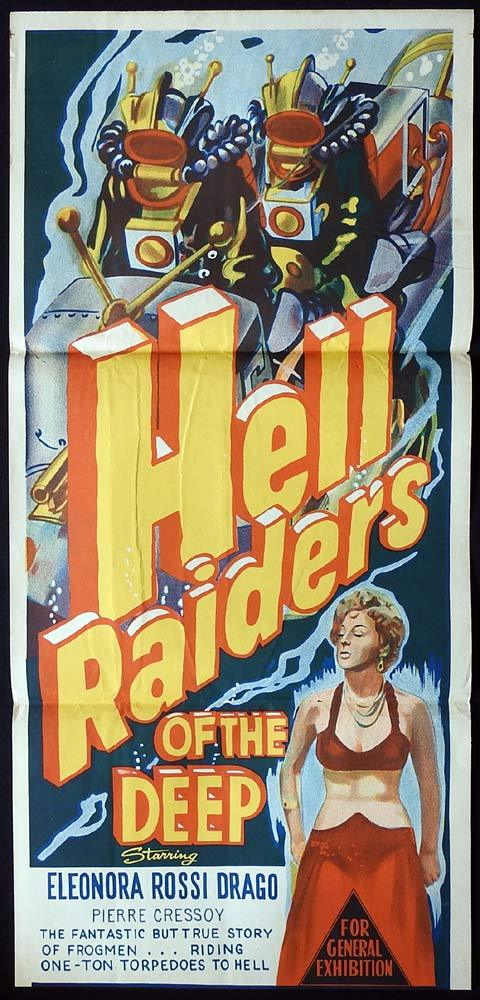 HELL RAIDERS OF THE DEEP Original Daybill Movie poster SKIN DIVING Scuba Frogmen 1956