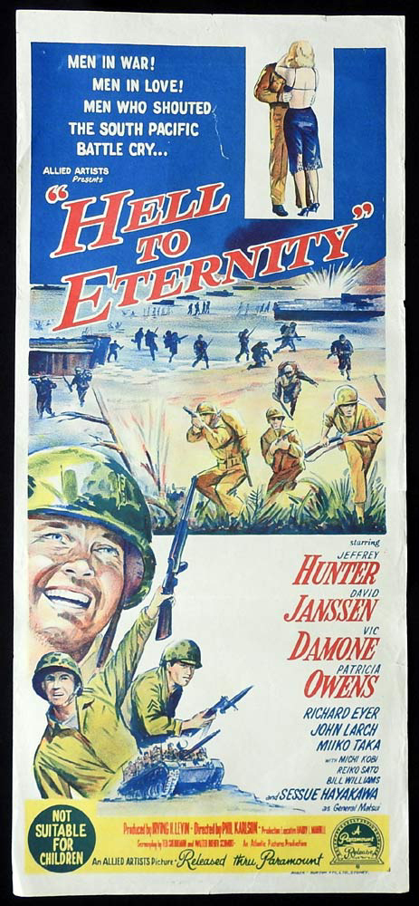 HELL TO ETERNITY Original Daybill Movie Poster David Janssen Jeffrey Hunter