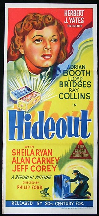 HIDEOUT Movie Poster 1949 Lloyd Bridges Film Noir RARE daybill