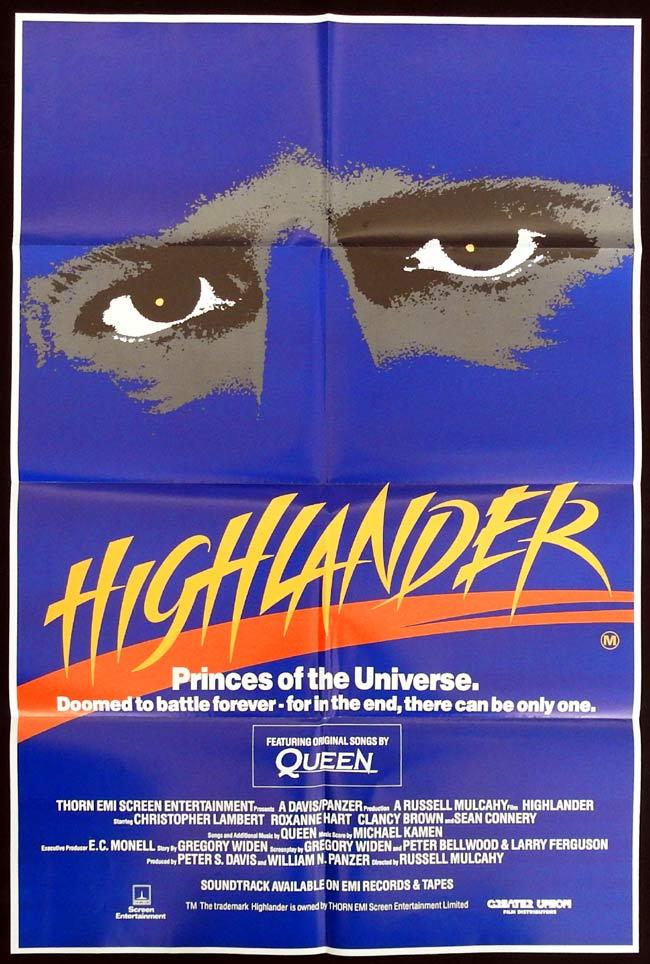 HIGHLANDER Original One sheet Movie Poster Christopher Lambert Sean Connery