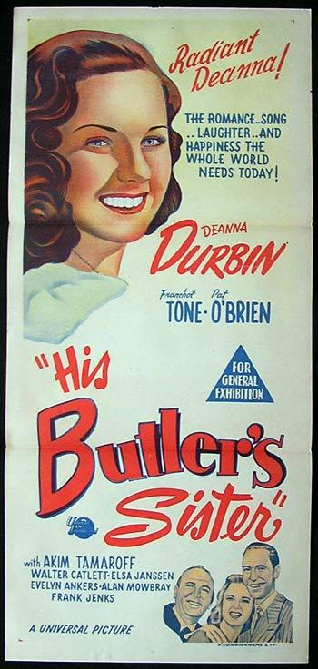 HIS BUTLERS SISTER Deanna Durbin 1950sr Daybill Movie poster