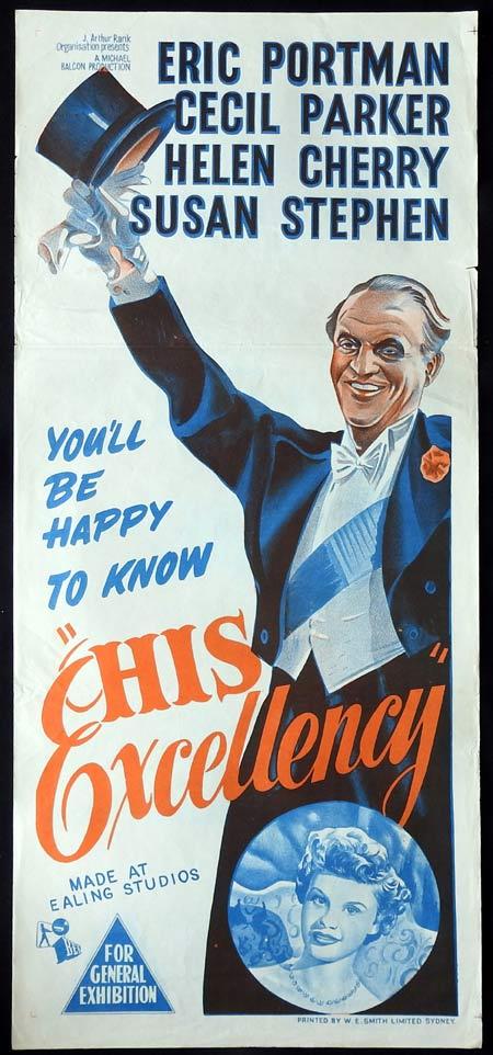 HIS EXCELLENCY Original daybill Movie Poster EALING STUDIOS Eric Portman Cecil Parker Helen Cherry