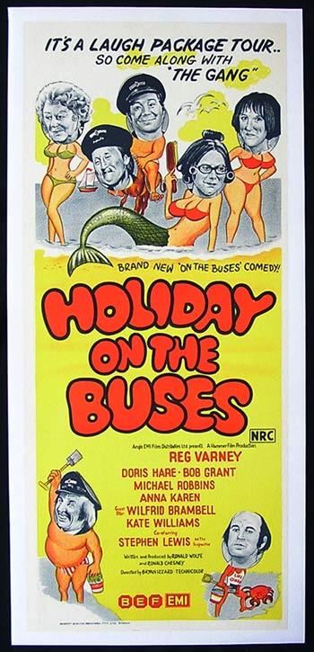 HOLIDAY ON THE BUSES 1973 Reg Varney LINEN BACKED Movie poster