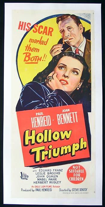 HOLLOW TRIUMPH aka THE SCAR 1948 Paul Henreid FILM NOIR CLASSIC Linen Backed Daybill poster
