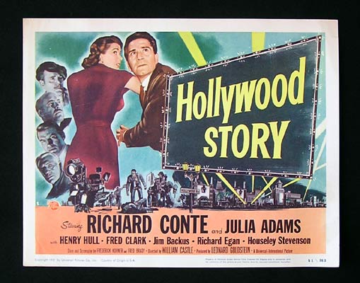 HOLLYWOOD STORY Vintage Title Lobby Card Julia Adams Richard Conte Film Noir