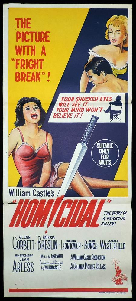 HOMICIDAL Original Daybill Movie Poster William Castle Horror
