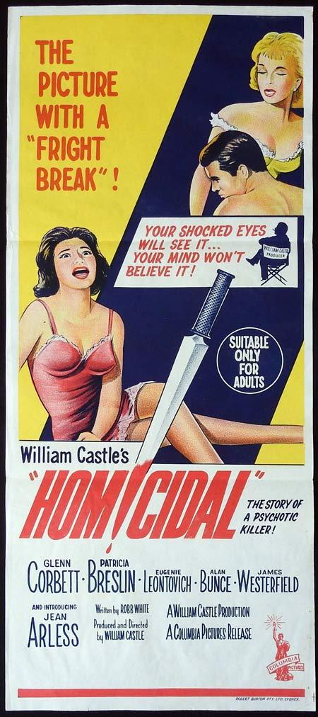 HOMICIDAL Original Daybill Movie Poster WILLIAM CASTLE Horror
