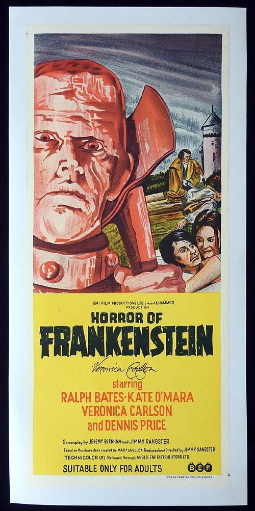 HORROR OF FRANKENSTEIN Linen Backed Daybill Movie poster Autograph Veronica Carlson