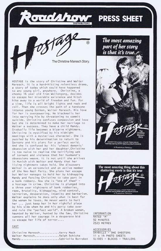 HOSTAGE Rare AUSTRALIAN Movie Press Sheet