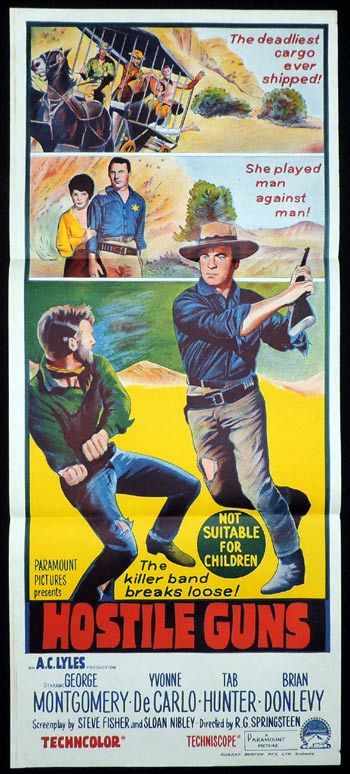 HOSTILE GUNS Original Daybill Movie poster George Montgomery