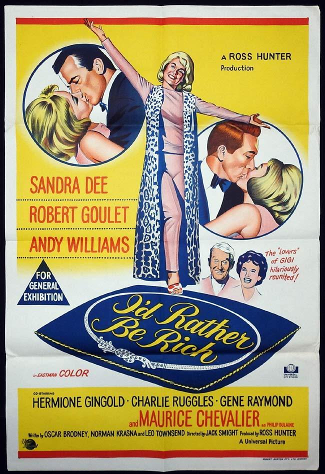 I’D RATHER BE RICH Original One sheet Movie poster Sandra Dee Robert Goulet