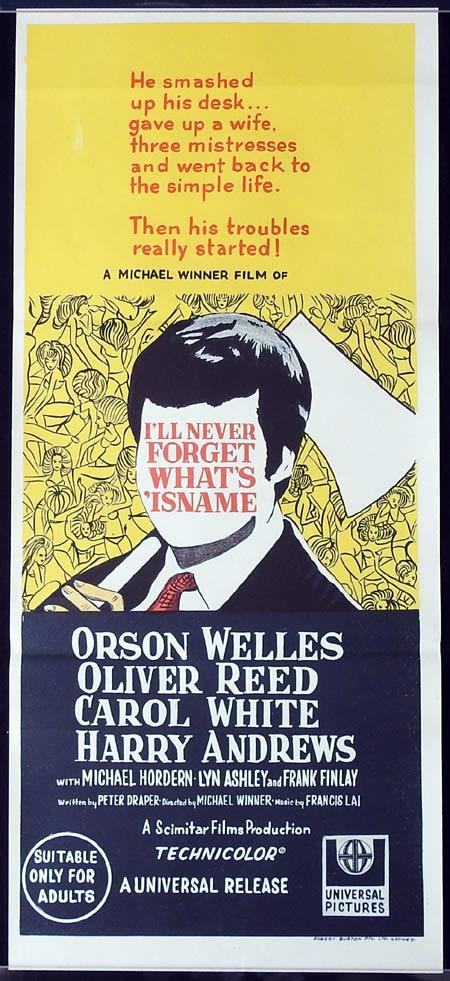I’LL NEVER FORGET WHATSISNAME Original Daybill Movie Poster Oliver Reed Orson Welles