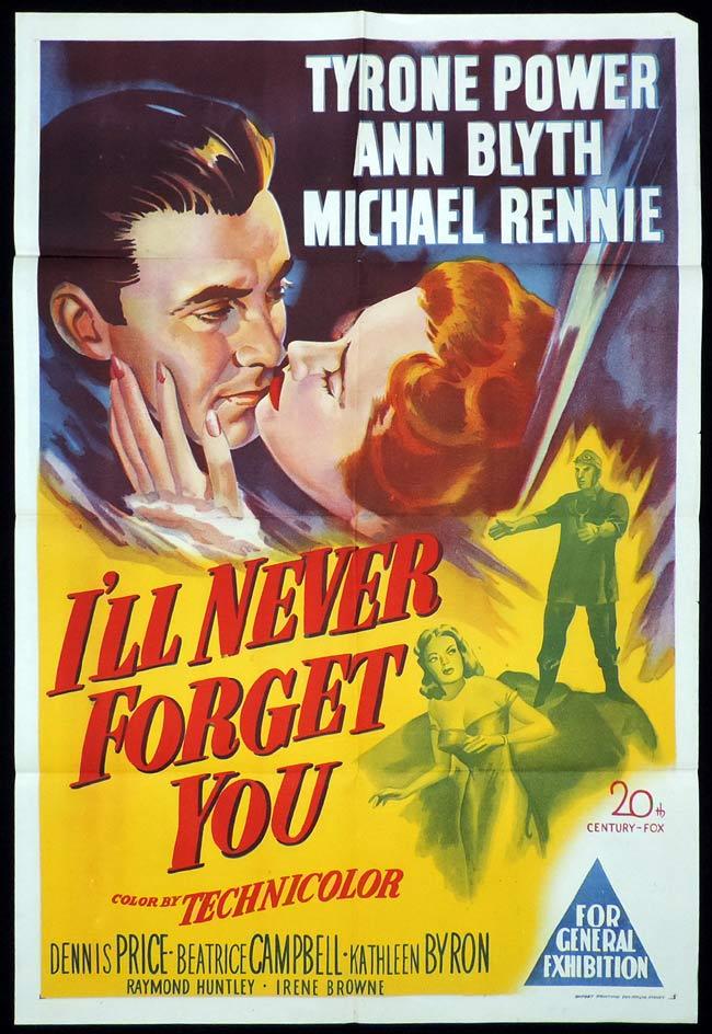 I’LL NEVER FORGET YOU Original One sheet Movie Poster Tyrone Power Ann Blyth Michael Rennie
