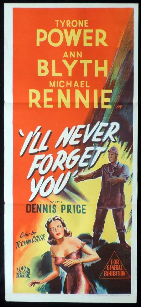 I’LL NEVER FORGET YOU Original Daybill Movie Poster Tyrone Power Ann Blyth