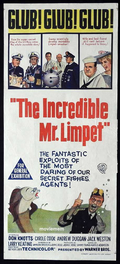 THE INCREDIBLE MR LIMPET Original Daybill Movie Poster Don Knotts Carole Cook