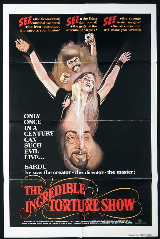 THE INCREDIBLE TORTURE SHOW Original US One Sheet Movie Poster Horror Bloodsucking Freaks