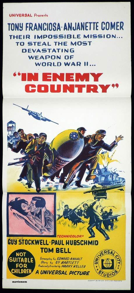 IN ENEMY COUNTRY Original Daybill Movie poster Tony Franciosa Anjanette Comer