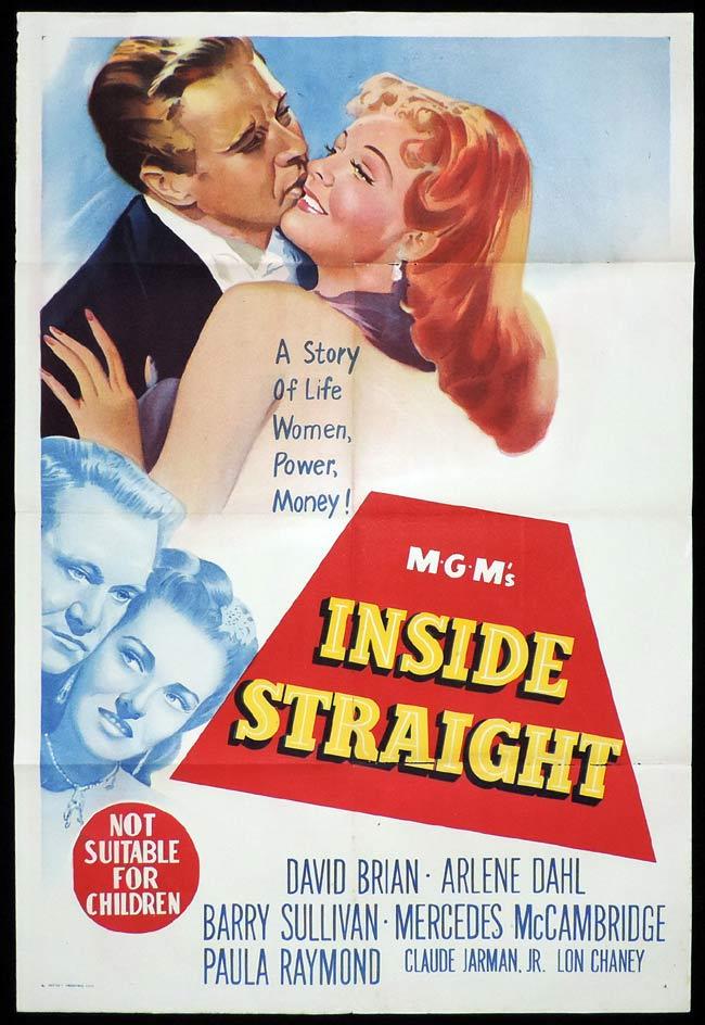 INSIDE STRAIGHT Original One sheet Movie Poster GAMBLING David Brian Arlene Dahl Barry Sullivan