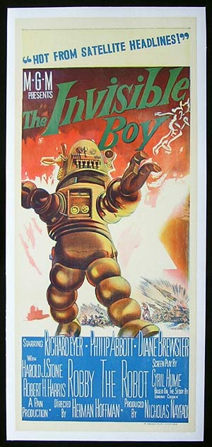 THE INVISIBLE BOY Linen Backed Daybill Movie poster 1957 Robby the Robot