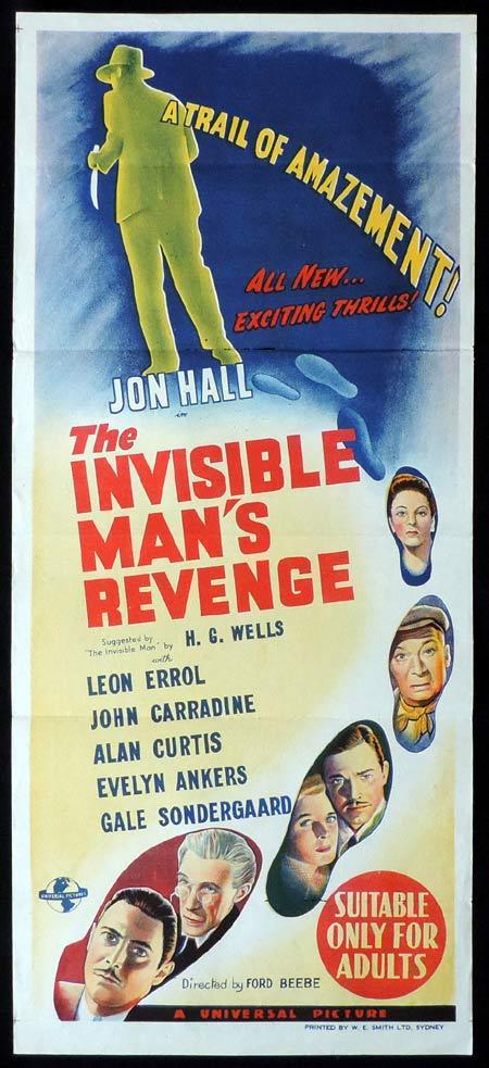THE INVISIBLE MAN’S REVENGE Original daybill Movie Poster Universal Horror