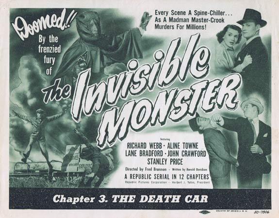 THE INVISIBLE MONSTER 1950 Republic Cliffhanger Serial Title Lobby Card