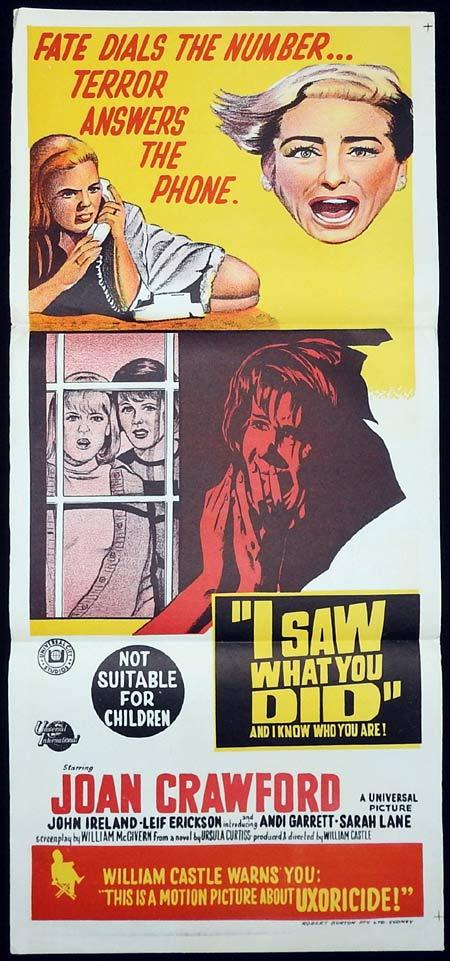 I SAW WHAT YOU DID Original Daybill Movie poster Joan Crawford John Ireland
