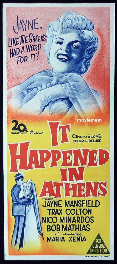 IT HAPPENED IN ATHENS Original Daybill Movie Poster Jayne Mansfield