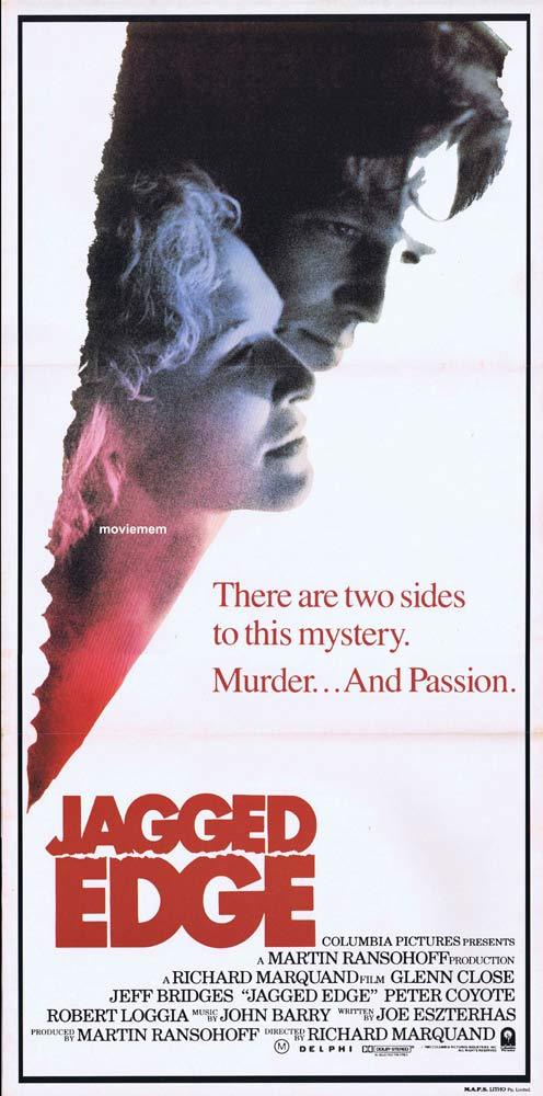 JAGGED EDGE Rare Daybill Movie Poster Jeff Bridges Glenn Close Peter Coyote