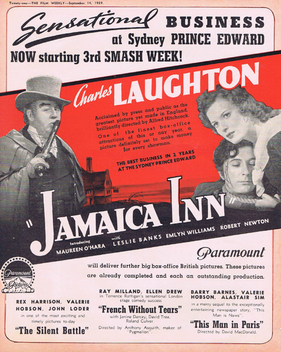 JAMAICA INN 1939 Alfred Hitchcock Movie Trade Ad Charles Laughton