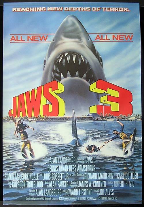 JAWS 3 Original British one sheet Movie Poster Dennis Quaid SHARK