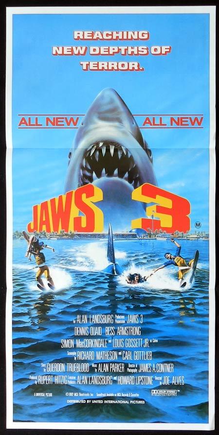 JAWS 3 Original Daybill Movie Poster Dennis Quaid Bess Armstrong Lea Thompson