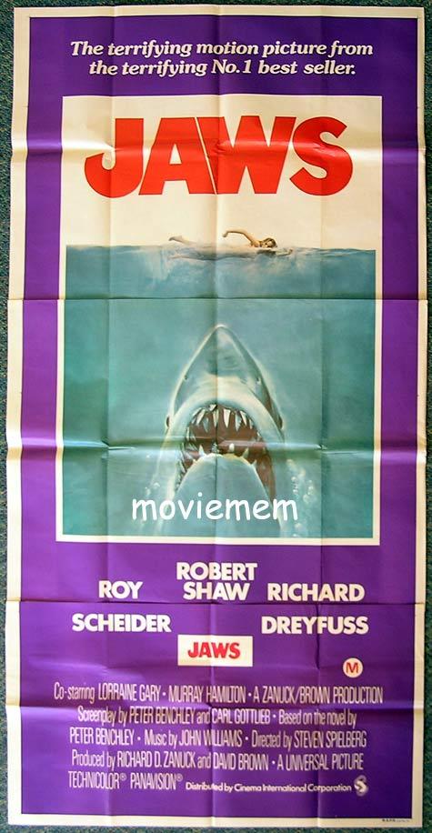 JAWS ’75 Scheider Dreyfuss Rare 3 Sheet Movie poster
