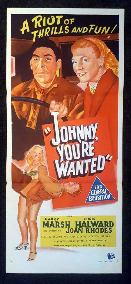 JOHNNY YOU’RE WANTED Daybill Movie poster Garry Marsh Joan Rhodes Alfred Marks