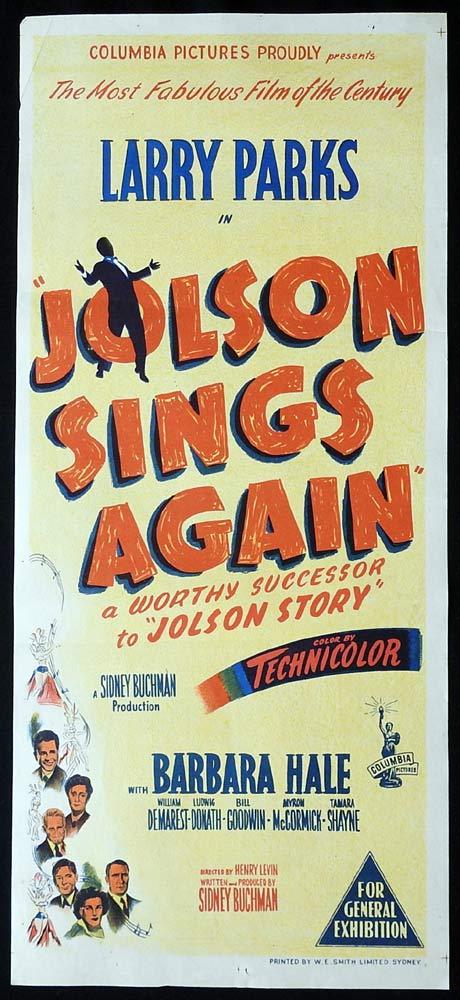 JOLSON SINGS AGAIN Original Daybill Movie Poster Larry Parks Al Jolson