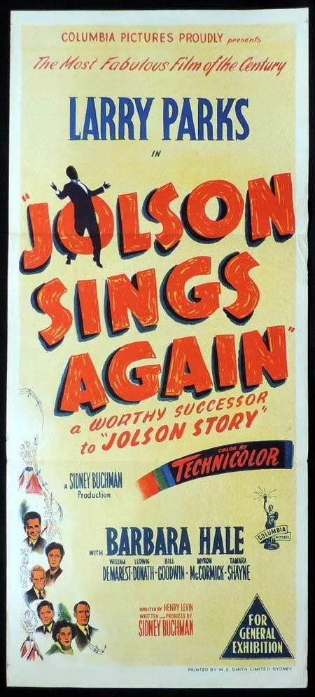 JOLSON SINGS AGAIN Original Daybill Movie Poster Larry Parks Al Jolson