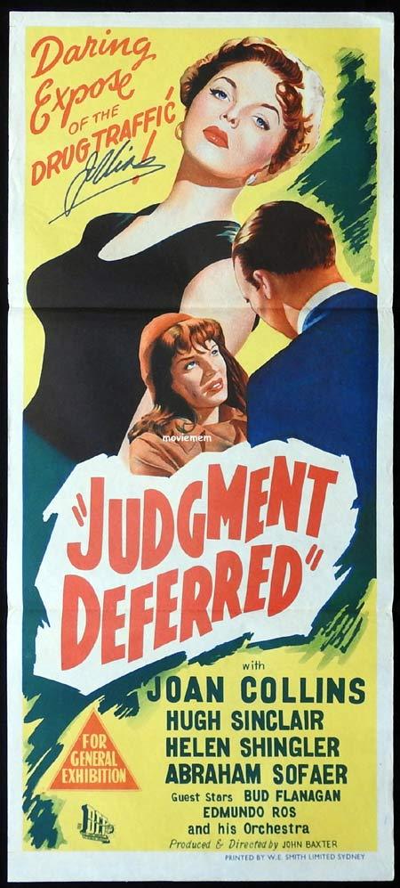 JUDGMENT DEFERRED Original Daybill Movie poster AUTOGRAPHED BY JOAN COLLINS Rare