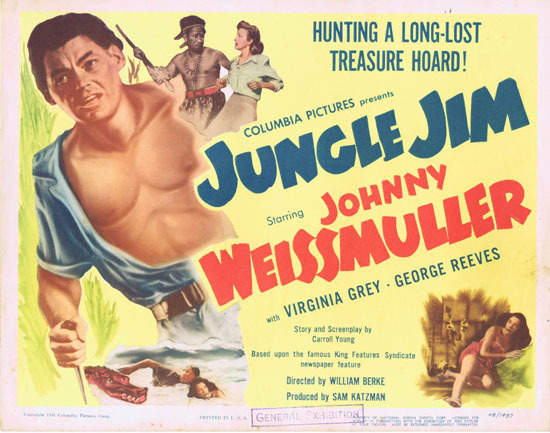JUNGLE JIM 1948 Title Lobby Card Johnny Weissmuller