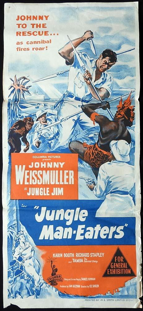JUNGLE MAN EATERS Original Daybill Movie poster Jungle Jim Johnny Weissmuller
