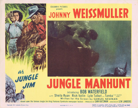 JUNGLE MANHUNT 1951 Lobby Card 2 Johnny Weissmuller Jungle Jim