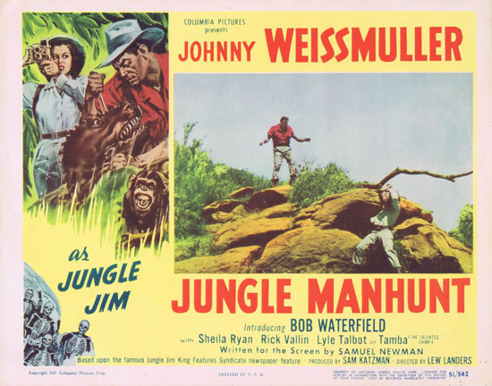 JUNGLE MANHUNT 1951 Lobby Card 3 Johnny Weissmuller Jungle Jim