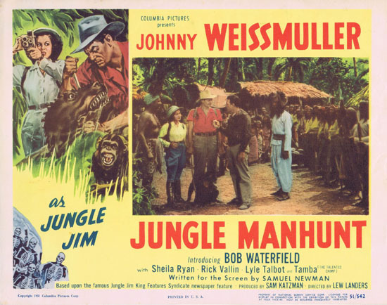 JUNGLE MANHUNT 1951 Lobby Card 4 Johnny Weissmuller Jungle Jim