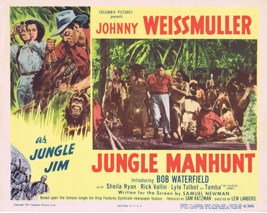 JUNGLE MANHUNT 1951 Lobby Card 5 Johnny Weissmuller Jungle Jim