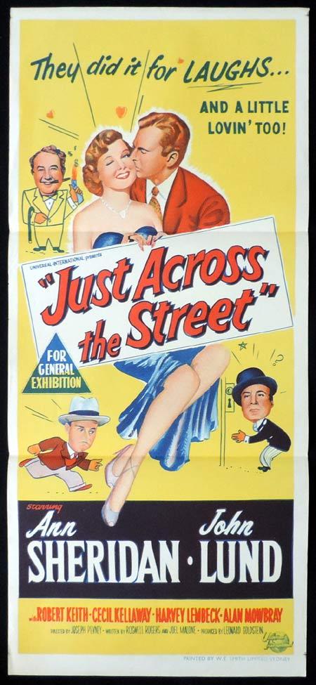 JUST ACROSS THE STREET Original Daybill Movie Poster Ann Sheridan John Lund