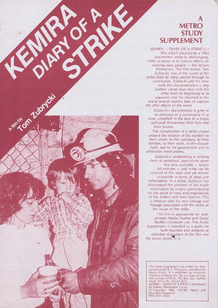 KEMIRA DIARY OF A STRIKE Original Movie Study Guide Australian Documentary Tom Zubrycki